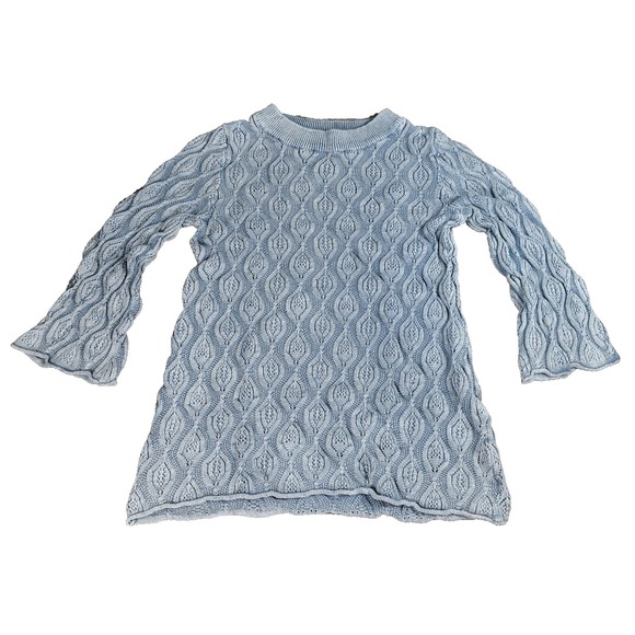 PBJ Blues Cable Knit Sweater XL Light Blue Flared‎ Sleeve Ramie Cotton Blend - Picture 1 of 8